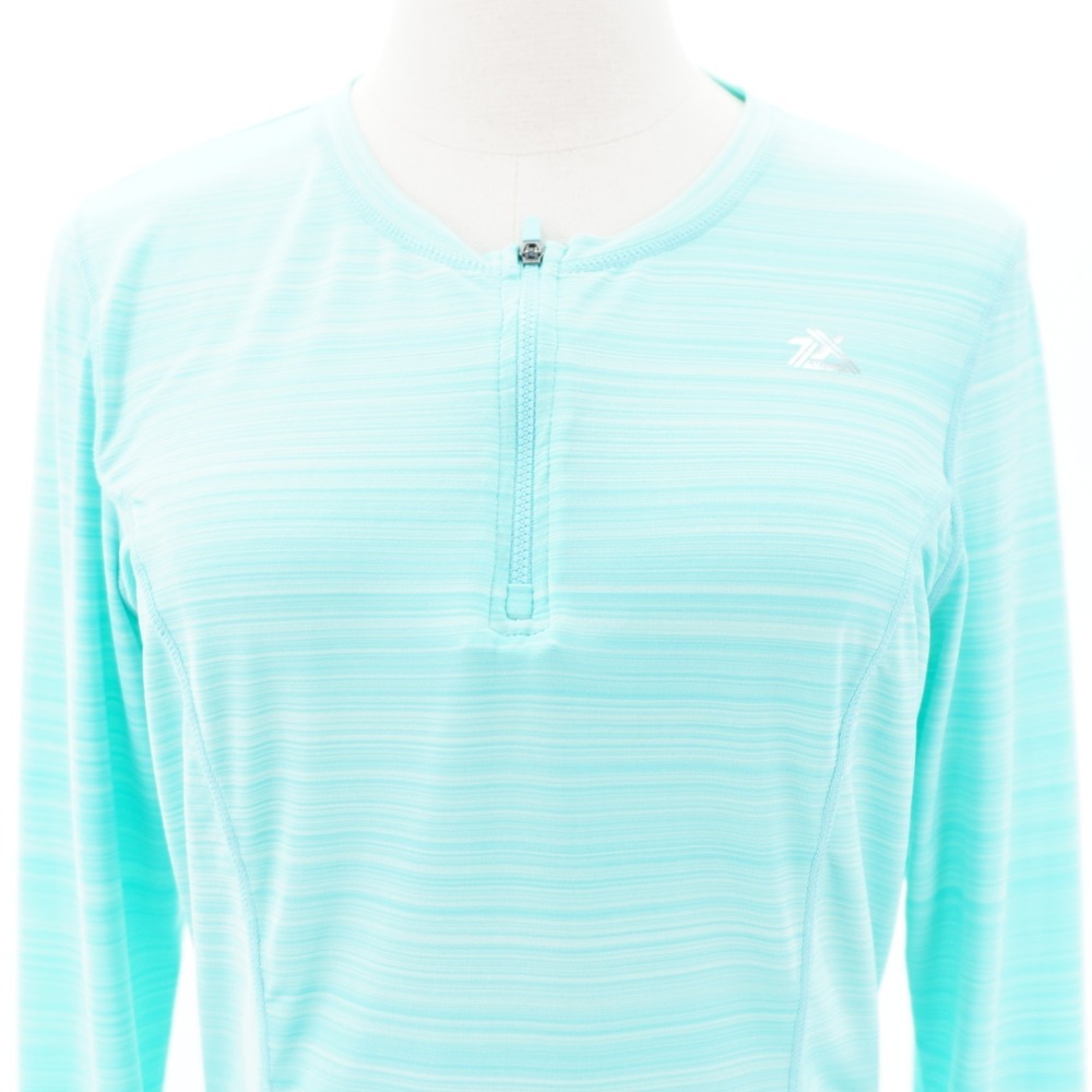 ZeroXPosur Swimwear Women's Large Teal Long Sleeve 1/4 Zip Crew Neck Top